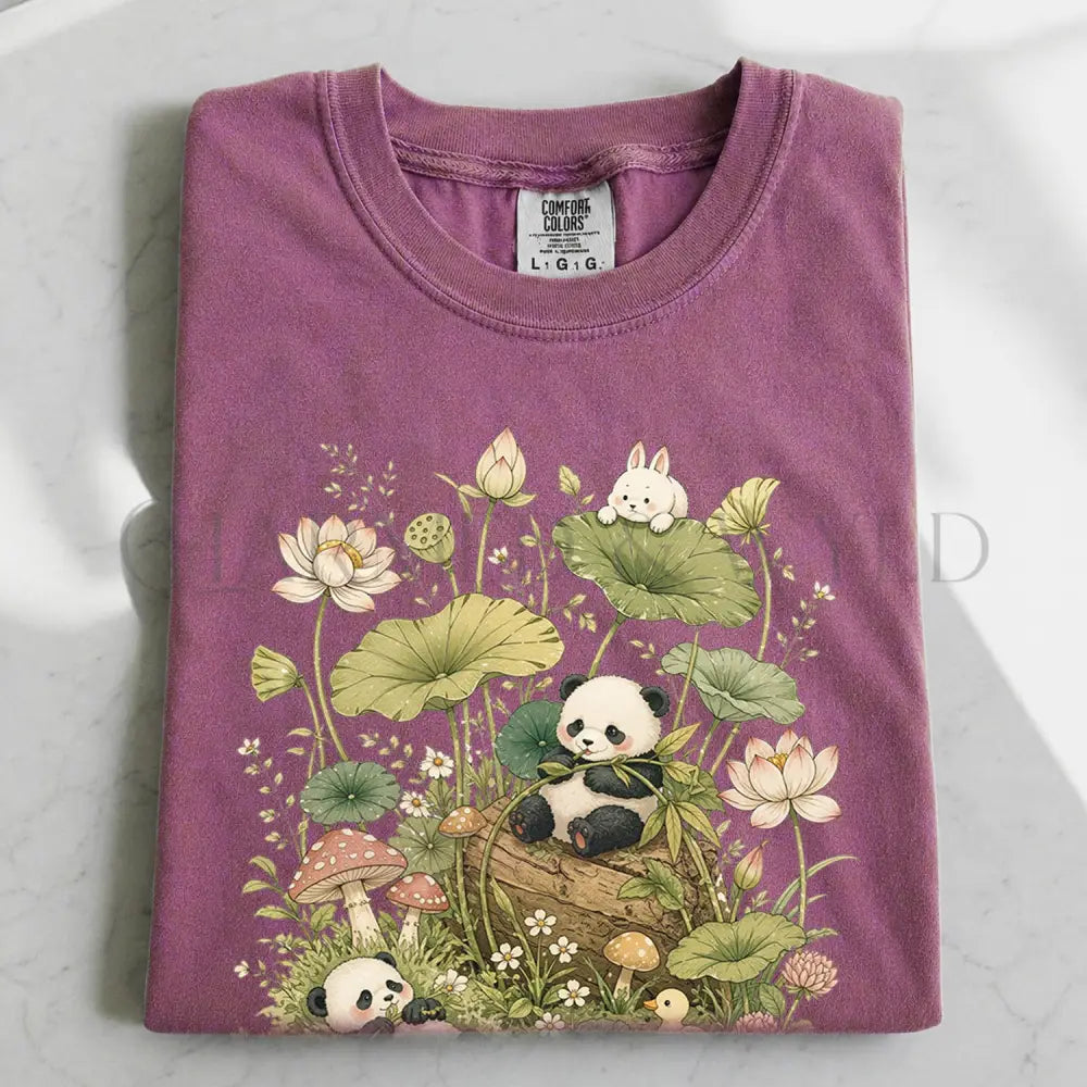 Botanical Panda T-Shirt - Berry / S - T-Shirt