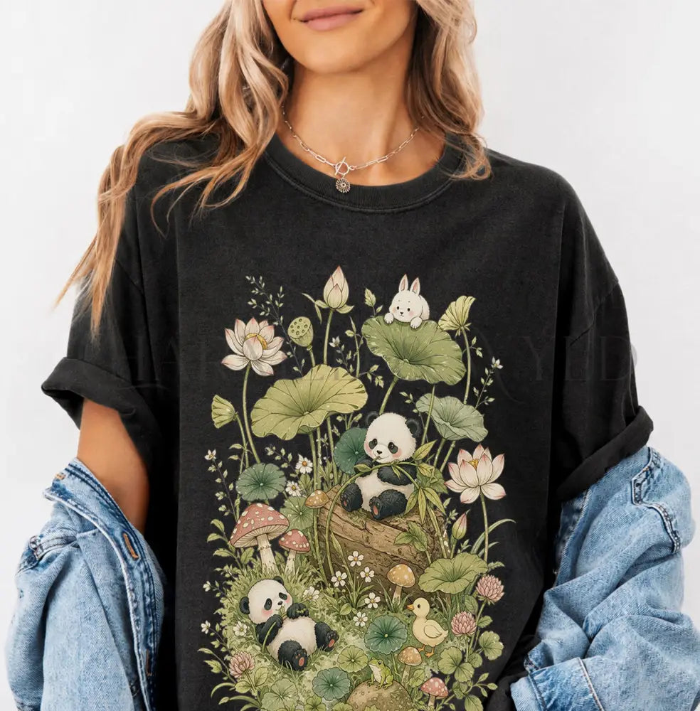 Botanical Panda T-Shirt - Black / S - T-Shirt