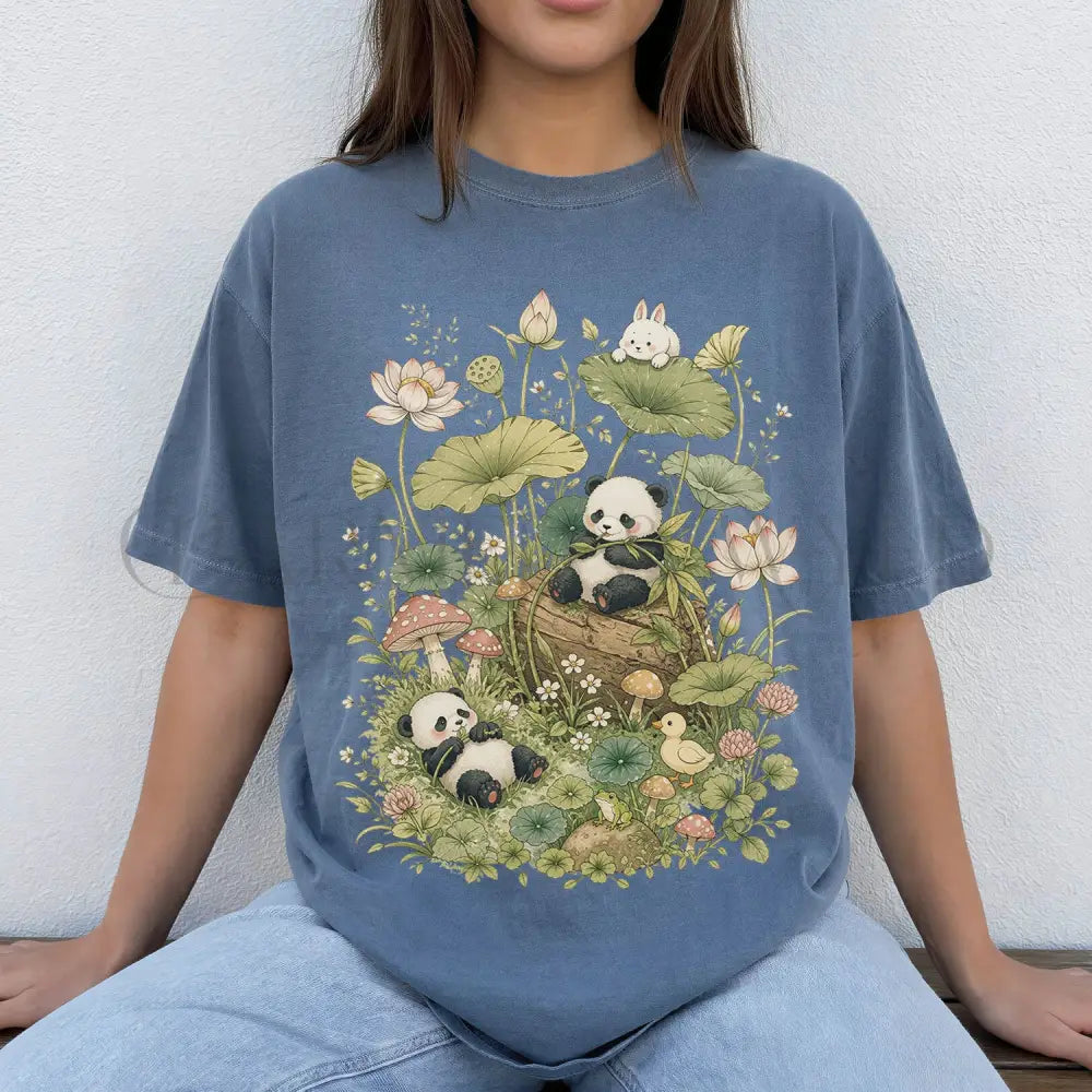 Botanical Panda T-Shirt - Blue Jean / S - T-Shirt