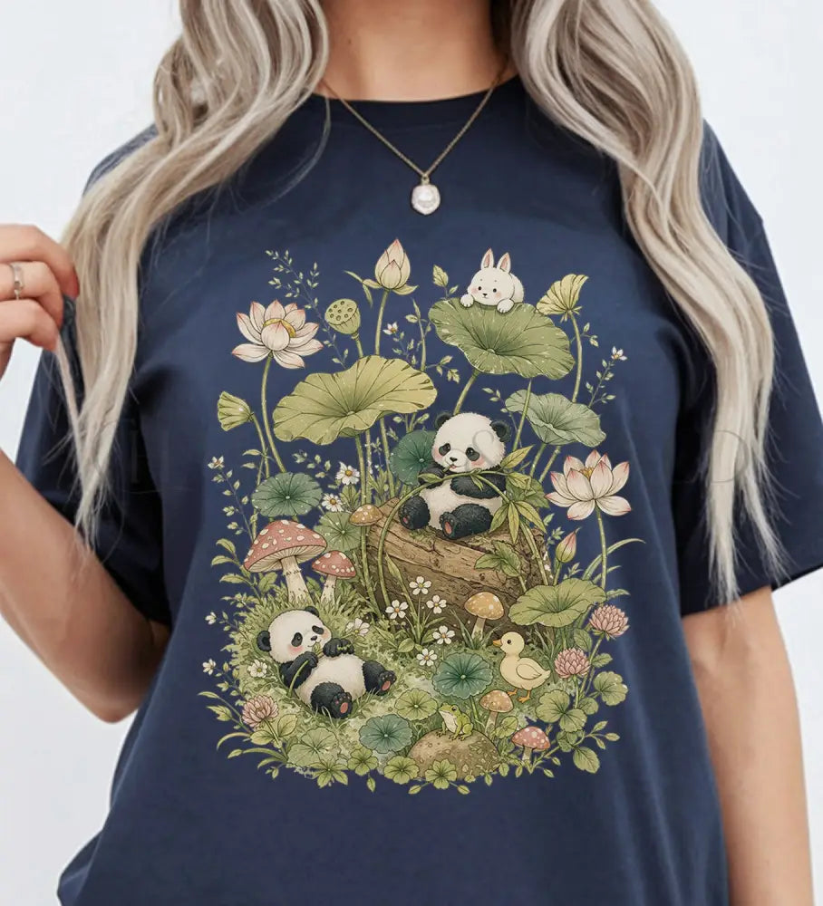 Botanical Panda T-Shirt - Navy / S - T-Shirt