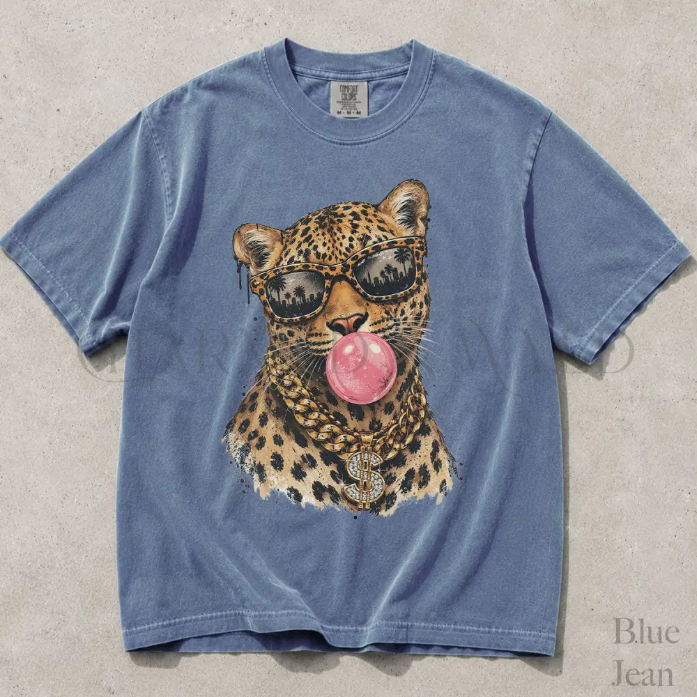Bubblegum Leopard Comfort Colors T-Shirt - Blue Jean / S - T-Shirt