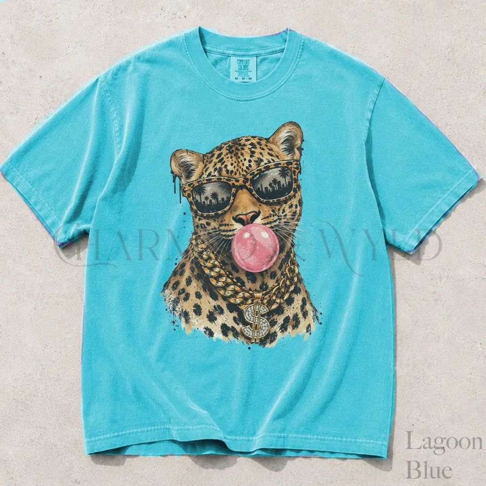 Bubblegum Leopard Comfort Colors T-Shirt - Lagoon Blue / S - T-Shirt