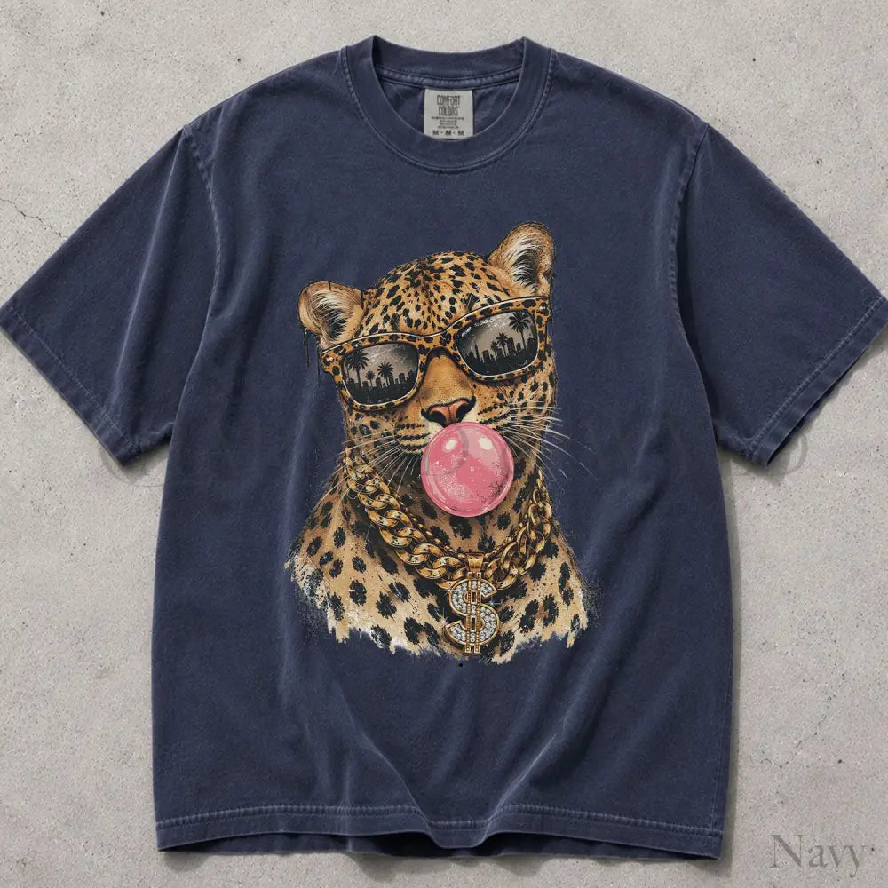 Bubblegum Leopard Comfort Colors T-Shirt - Navy / S - T-Shirt