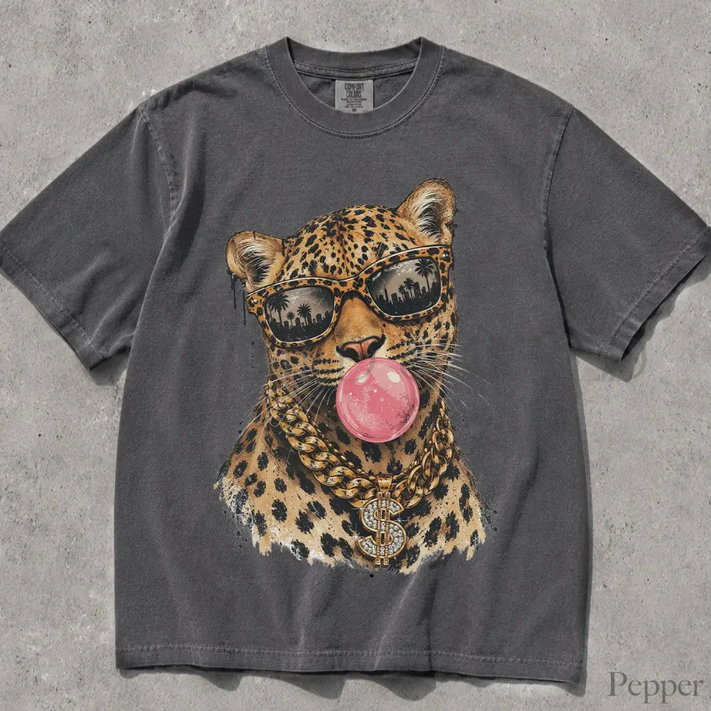 Bubblegum Leopard Comfort Colors T-Shirt - Pepper / S - T-Shirt