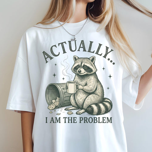 Actually I am The Problem Raccoon T-shirt, Comfort Colors Trash Panda Graphic Tee, Funny Animal Cottagecore Womens Top