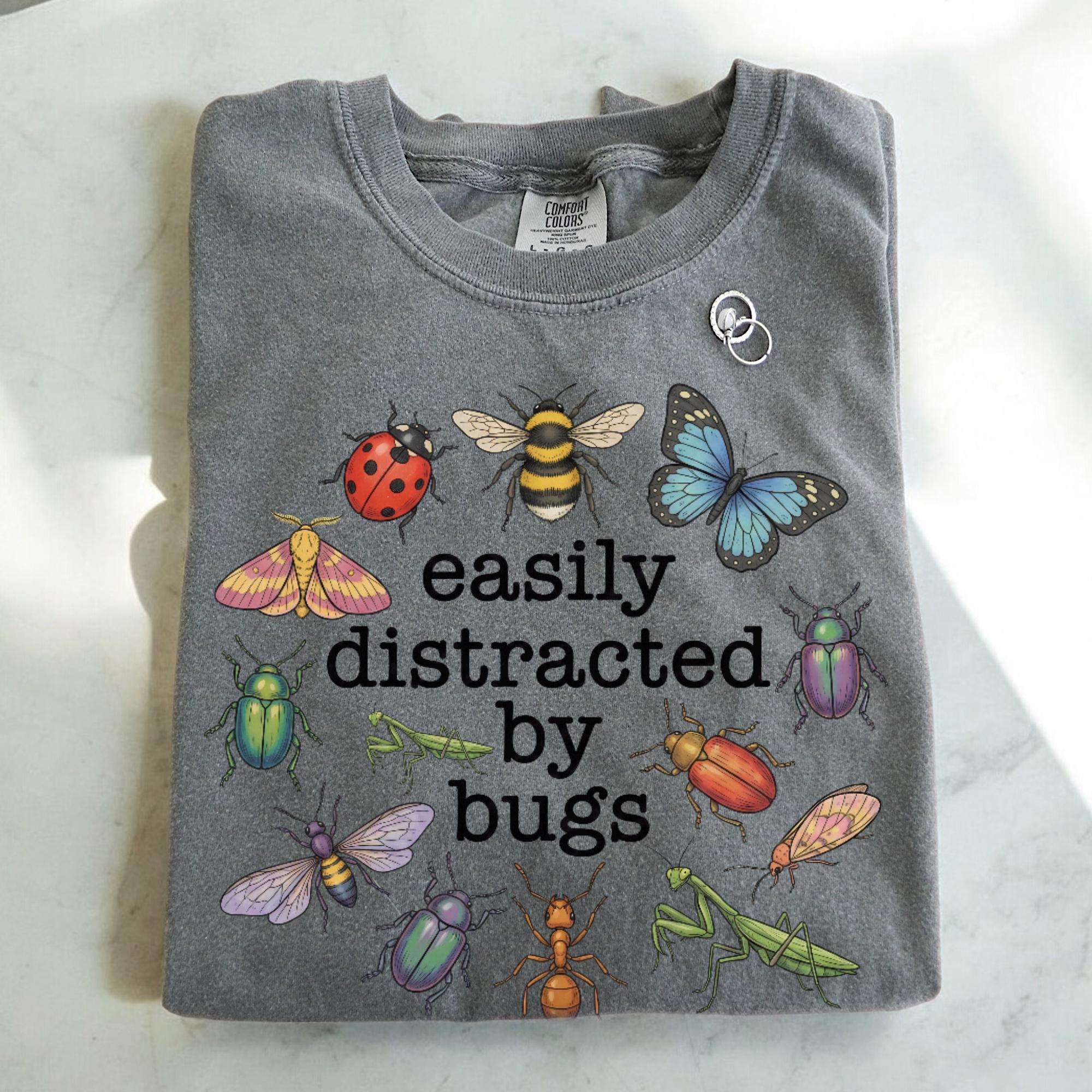 Easily Distracted By Bugs T-shirt, Comfort Colors Insect Illustration Tee, Funny Nature Botanical Witchy Womens Top