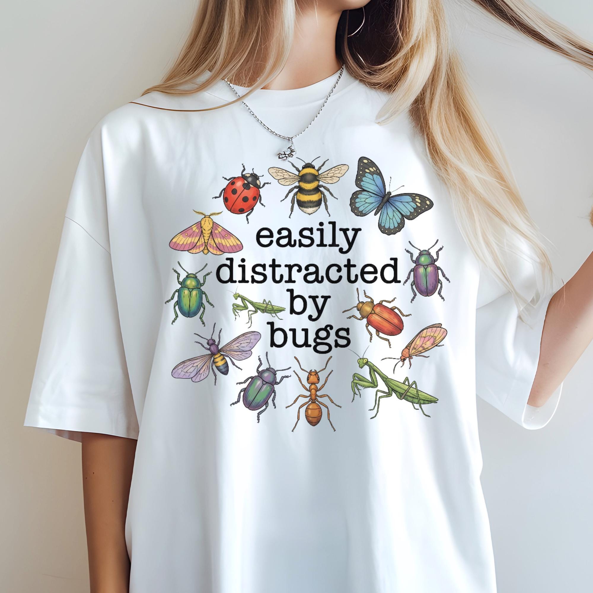 Easily Distracted By Bugs T-shirt, Comfort Colors Insect Illustration Tee, Funny Nature Botanical Witchy Womens Top