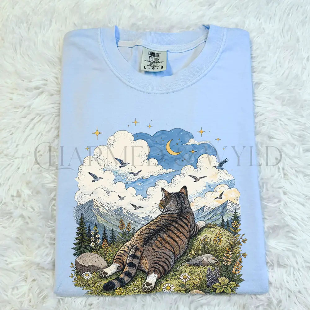 Cat Daydreamer T-Shirt - Chambray / S - T-Shirt