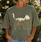 Cat Wildflower Graphic T-Shirt - T-Shirt