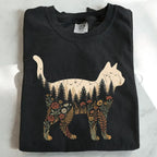 Cat Wildflower Graphic T-Shirt - Black / S - T-Shirt