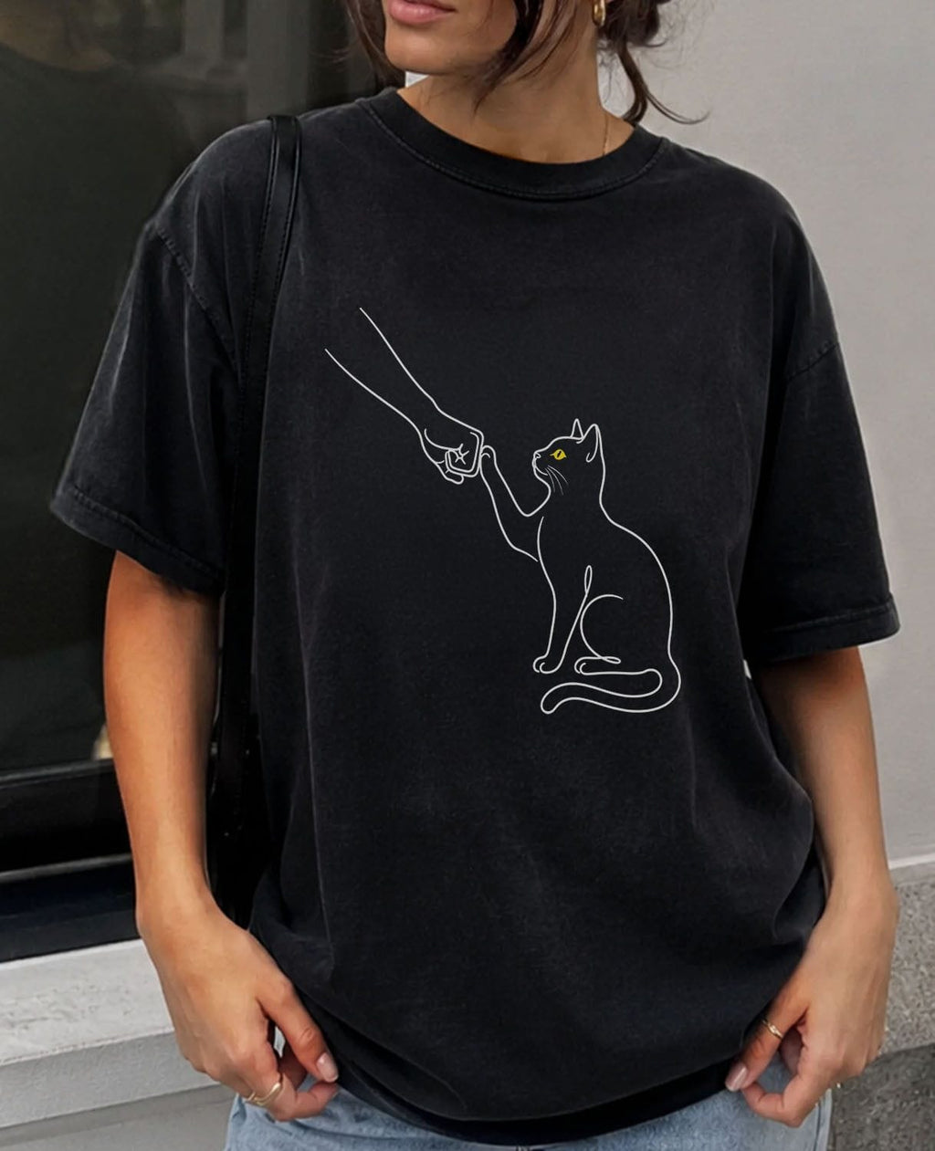 Cat Fist Bump Line Graphic T-Shirt - Charmed and Wyld