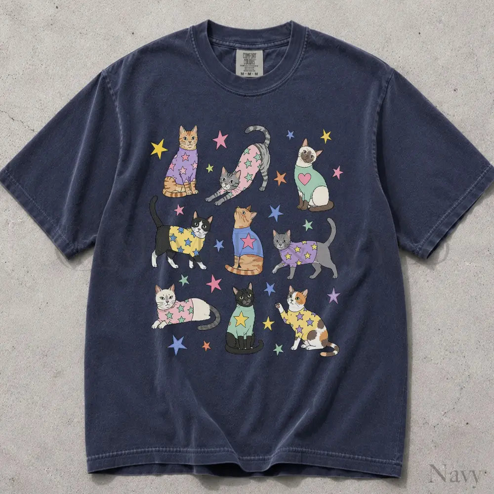 Cats in Sweaters Comfort Colors T-Shirt - Navy / S - T-Shirt