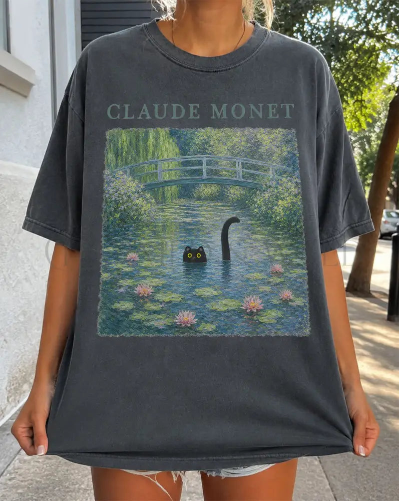 Claude Monet Inspired Black Cat T-Shirt - T-Shirt