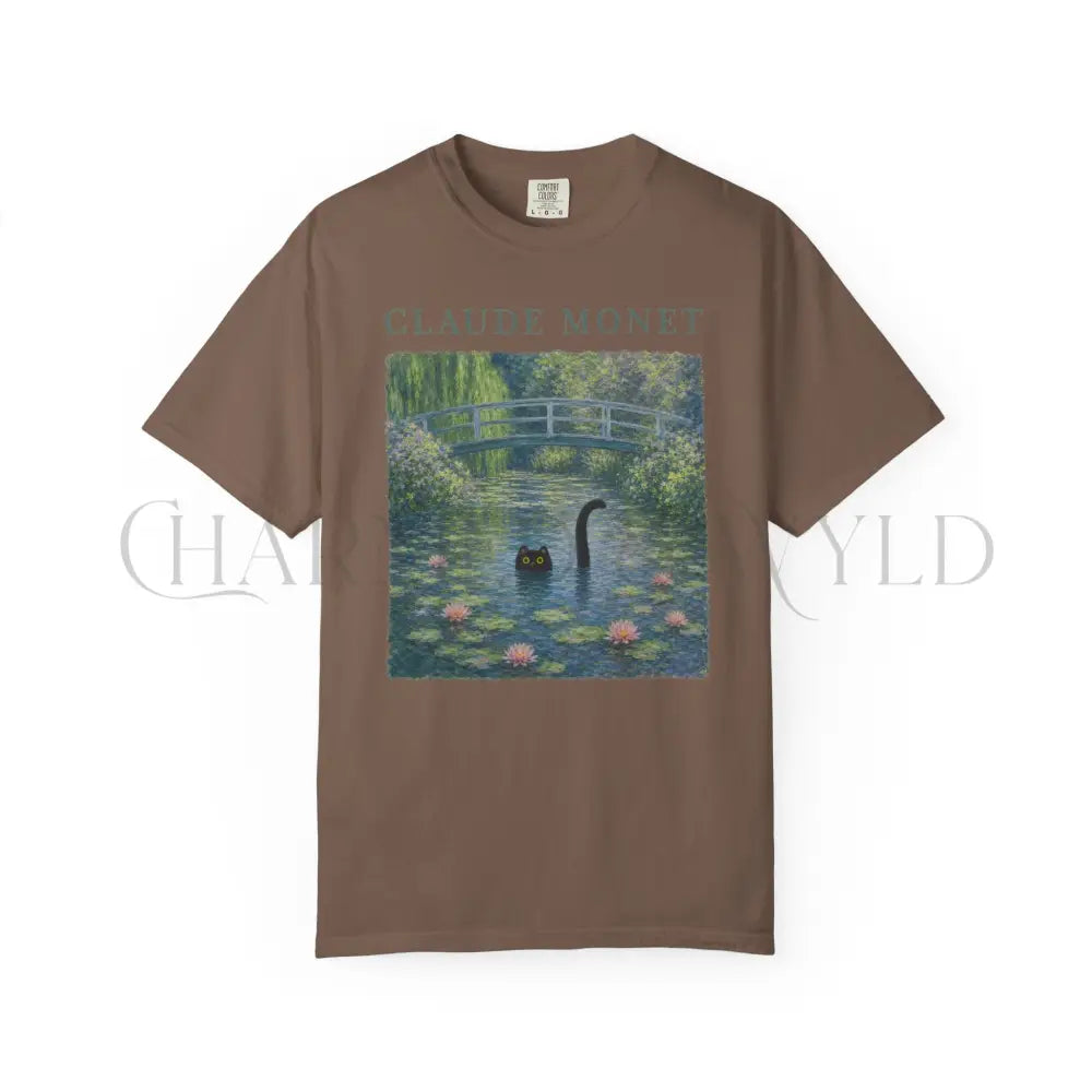 Claude Monet Inspired Black Cat T-Shirt - Espresso / S - T-Shirt