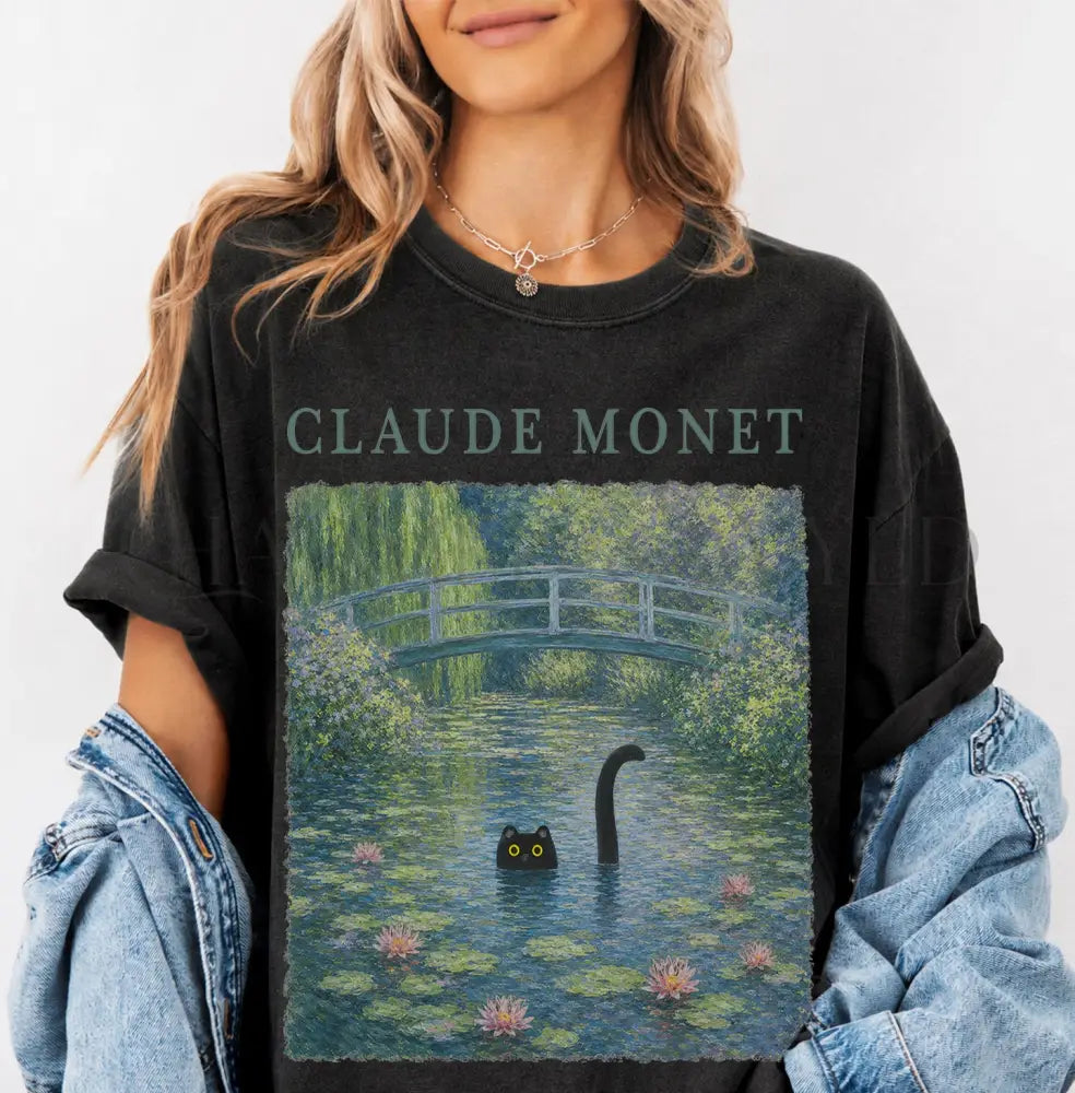 Claude Monet Inspired Black Cat T-Shirt - Black / S - T-Shirt