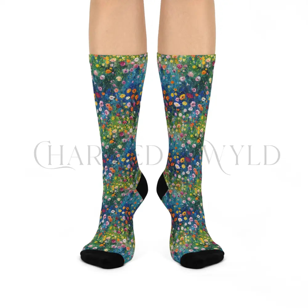Claude Monet Inspired Floral Socks - One size / 3/4 Crew - All Over Prints