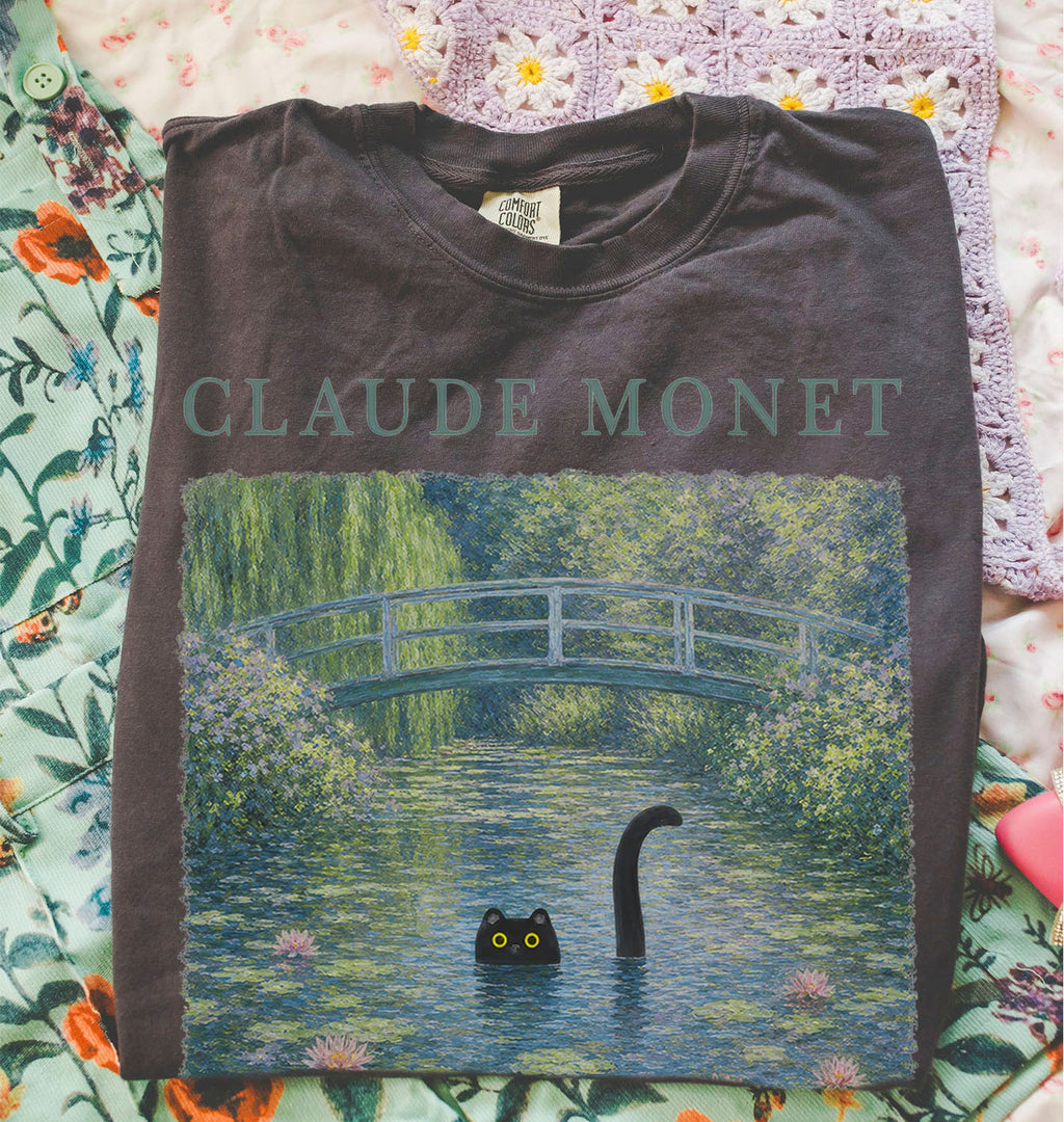 Claude Monet Inspired Black Cat T-Shirt