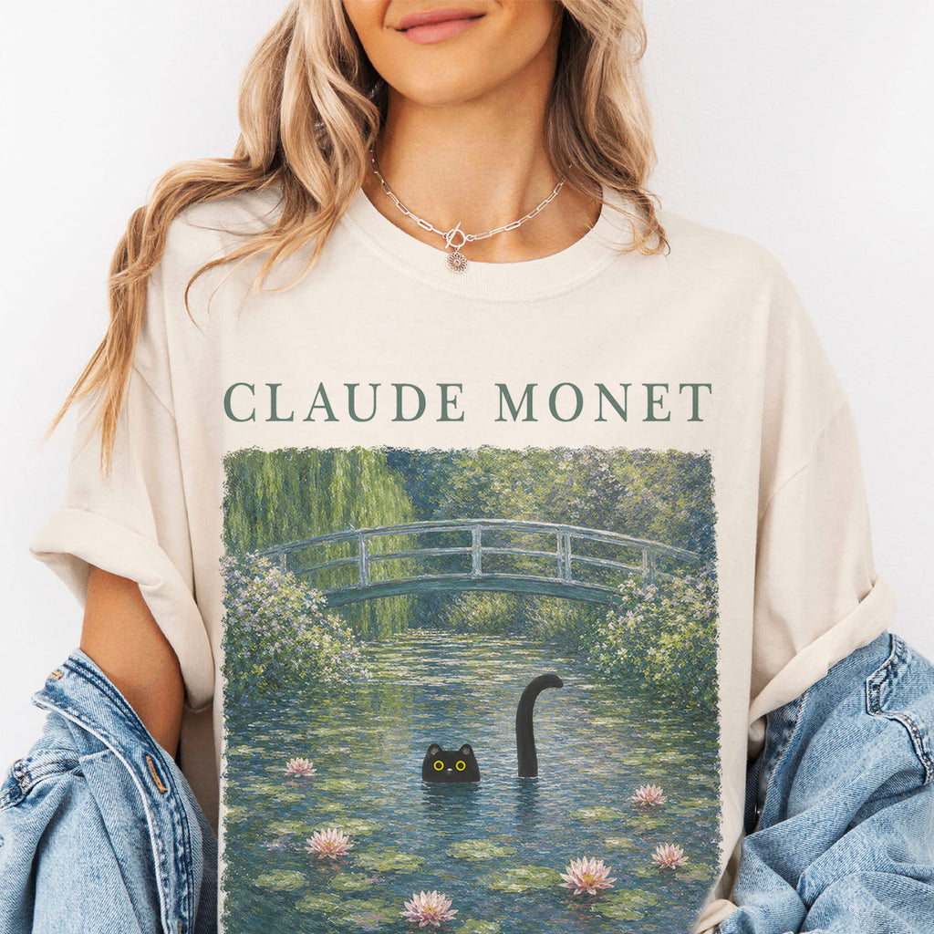 Claude Monet Inspired Black Cat T-Shirt