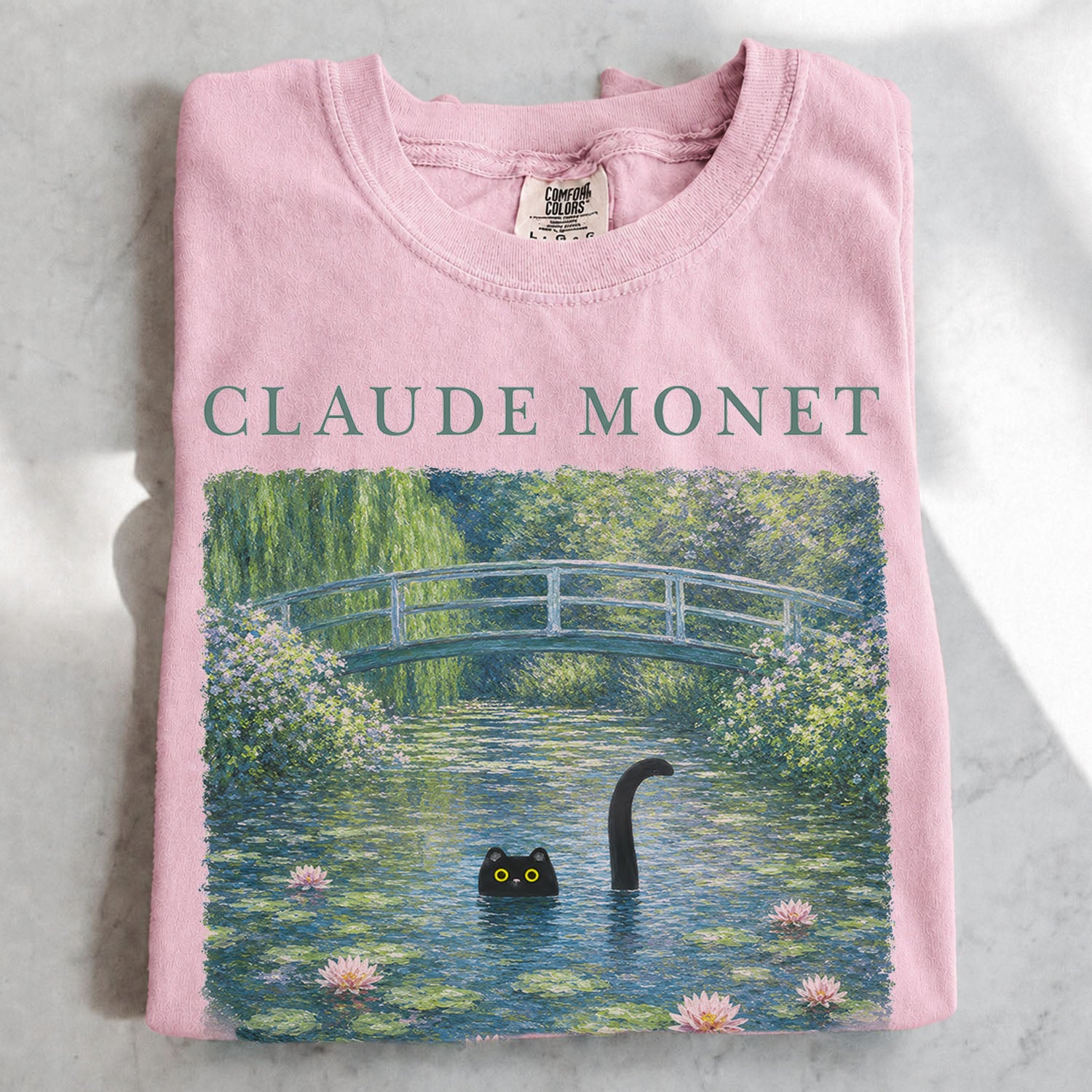 Claude Monet Inspired Black Cat T-Shirt