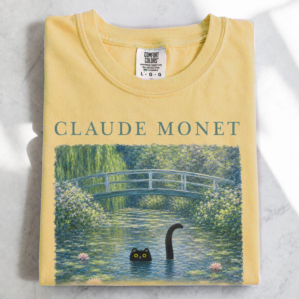 Claude Monet Inspired Black Cat T-Shirt