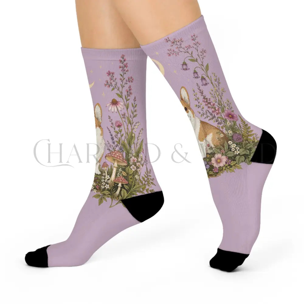 Corgi Dog Wildflower Socks - One size / 3/4 Crew - All Over Prints