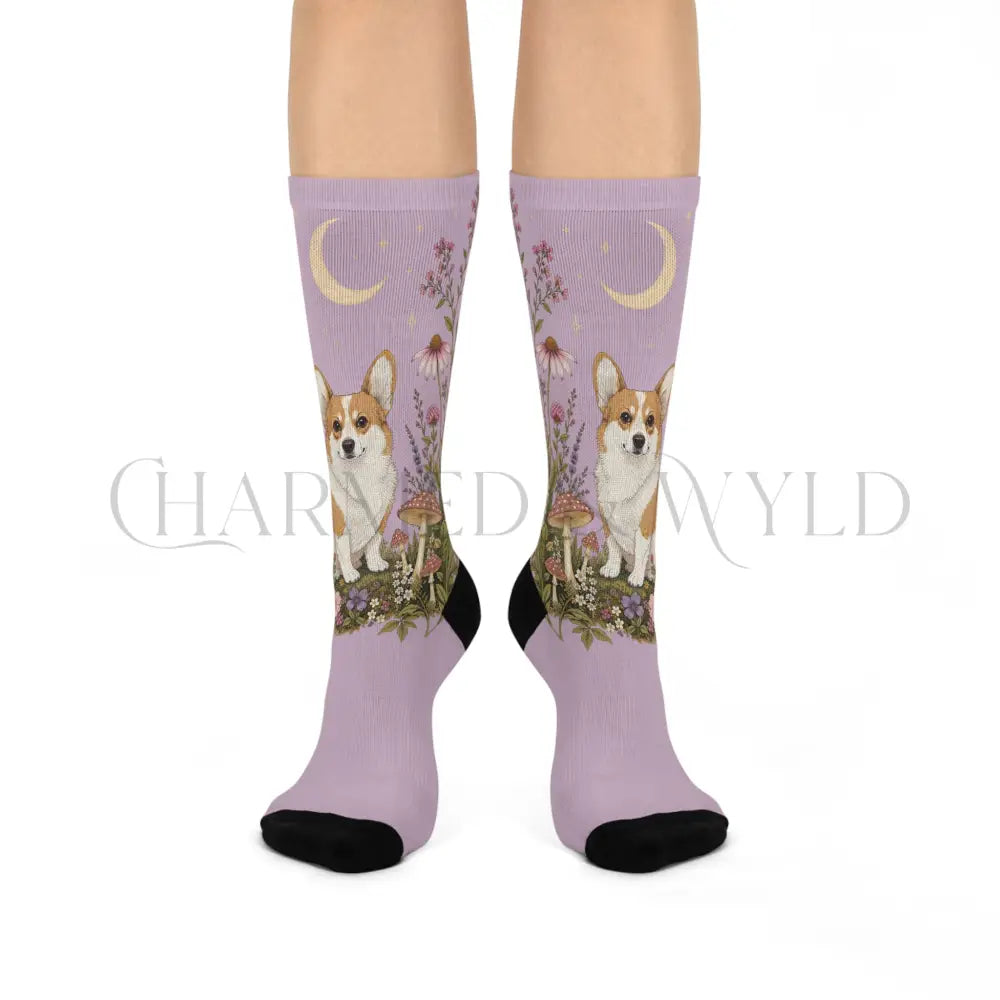 Corgi Dog Wildflower Socks - One size / 3/4 Crew - All Over Prints