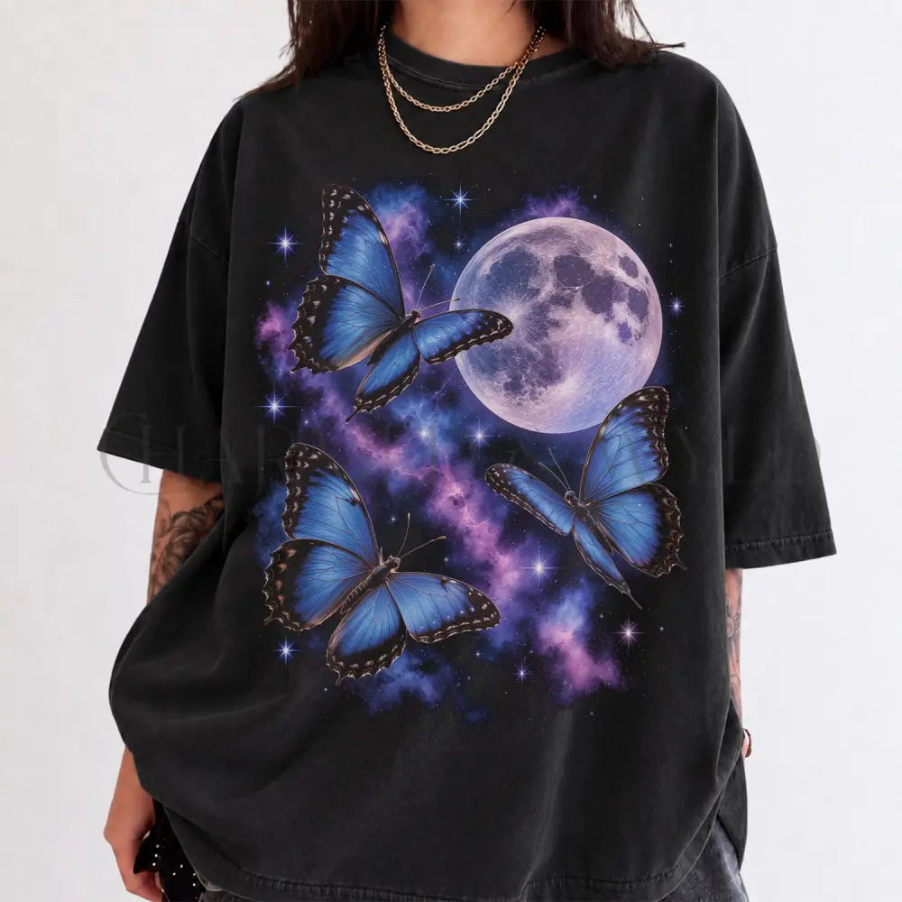 Cosmic Butterfly Moon Comfort Colors Shirt - Black / S - T-Shirt