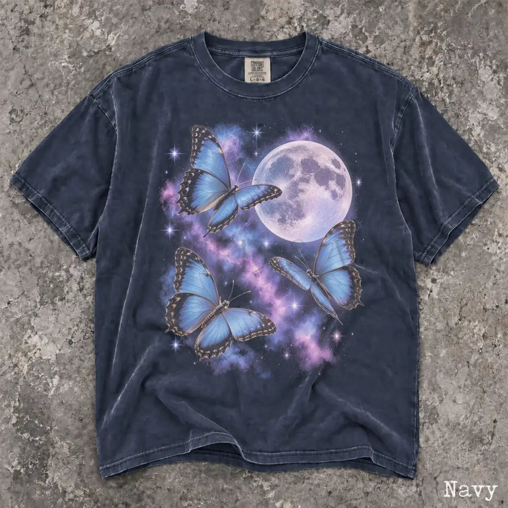 Cosmic Butterfly Moon Comfort Colors Shirt - Navy / S - T-Shirt