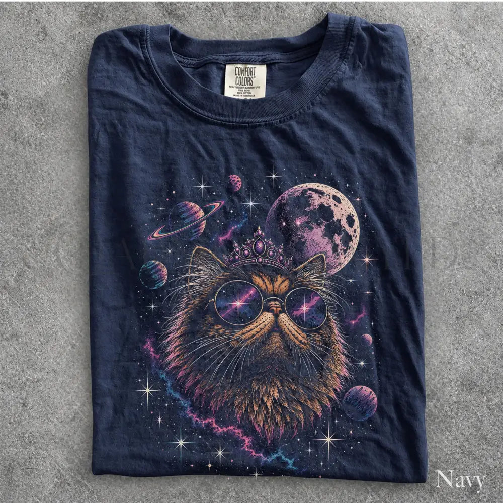 Cosmic Princess Cat Comfort Colors T-Shirt - Navy / S - T-Shirt