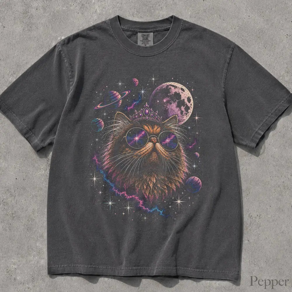 Cosmic Princess Cat Comfort Colors T-Shirt - Pepper / S - T-Shirt