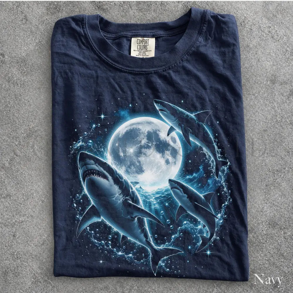 Cosmic Sharks Comfort Colors T-Shirt - Navy / S - T-Shirt