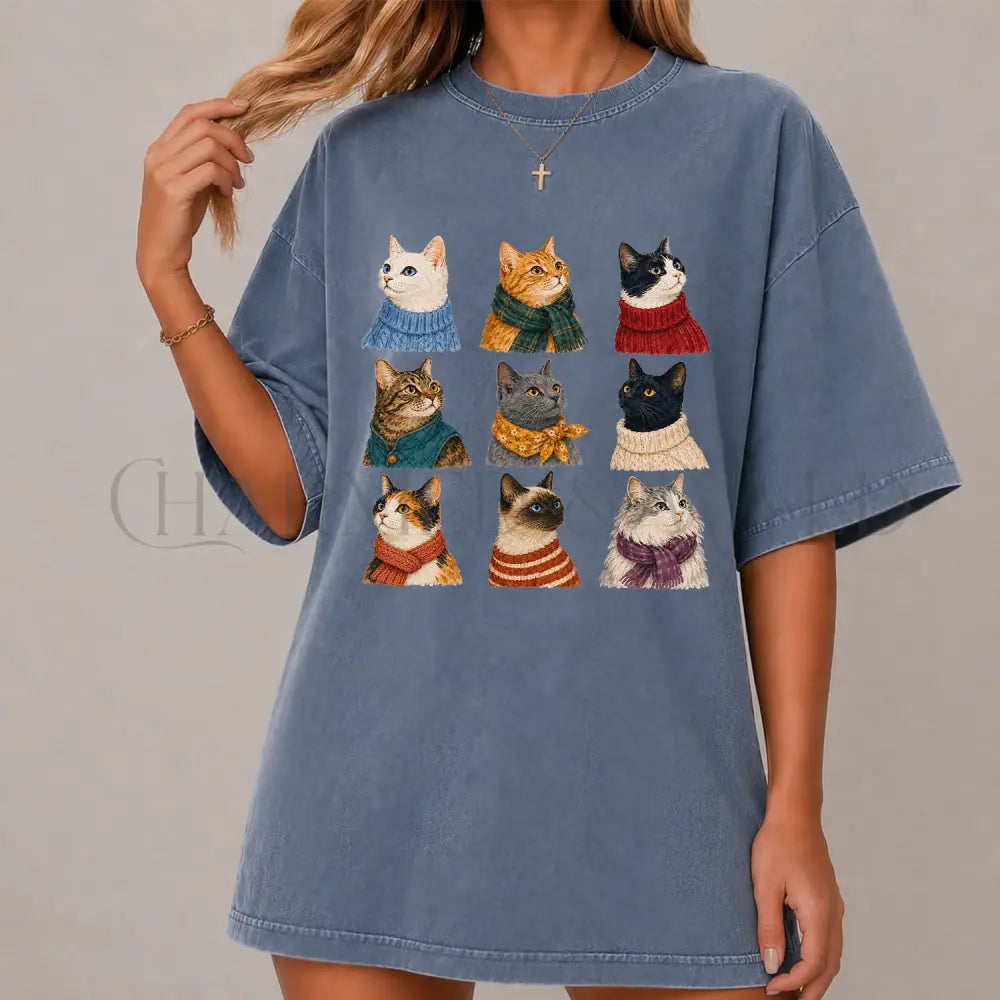 Cozy Cats T-Shirt - Blue Jean / S - T-Shirt