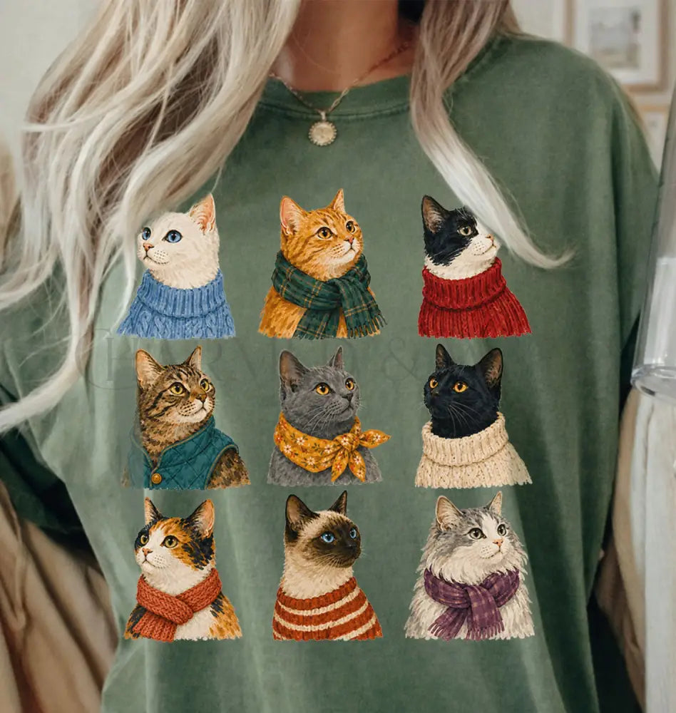 Cozy Cats T-Shirt - Moss / S - T-Shirt