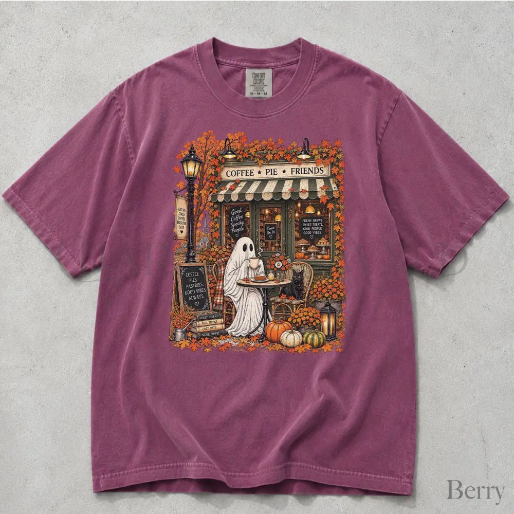 Cozy Coffee Shop Ghost Comfort Colors T-Shirt - Berry / S - T-Shirt