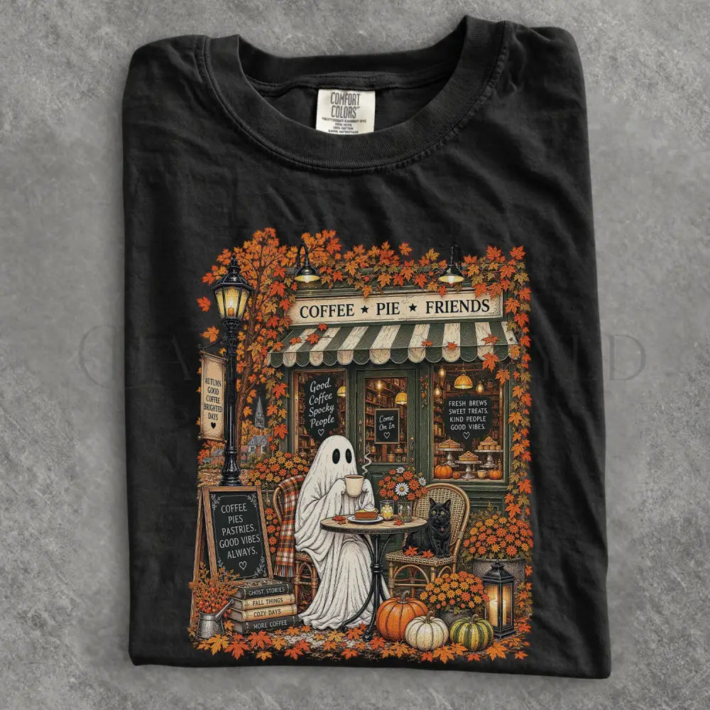 Cozy Coffee Shop Ghost Comfort Colors T-Shirt - Black / S - T-Shirt