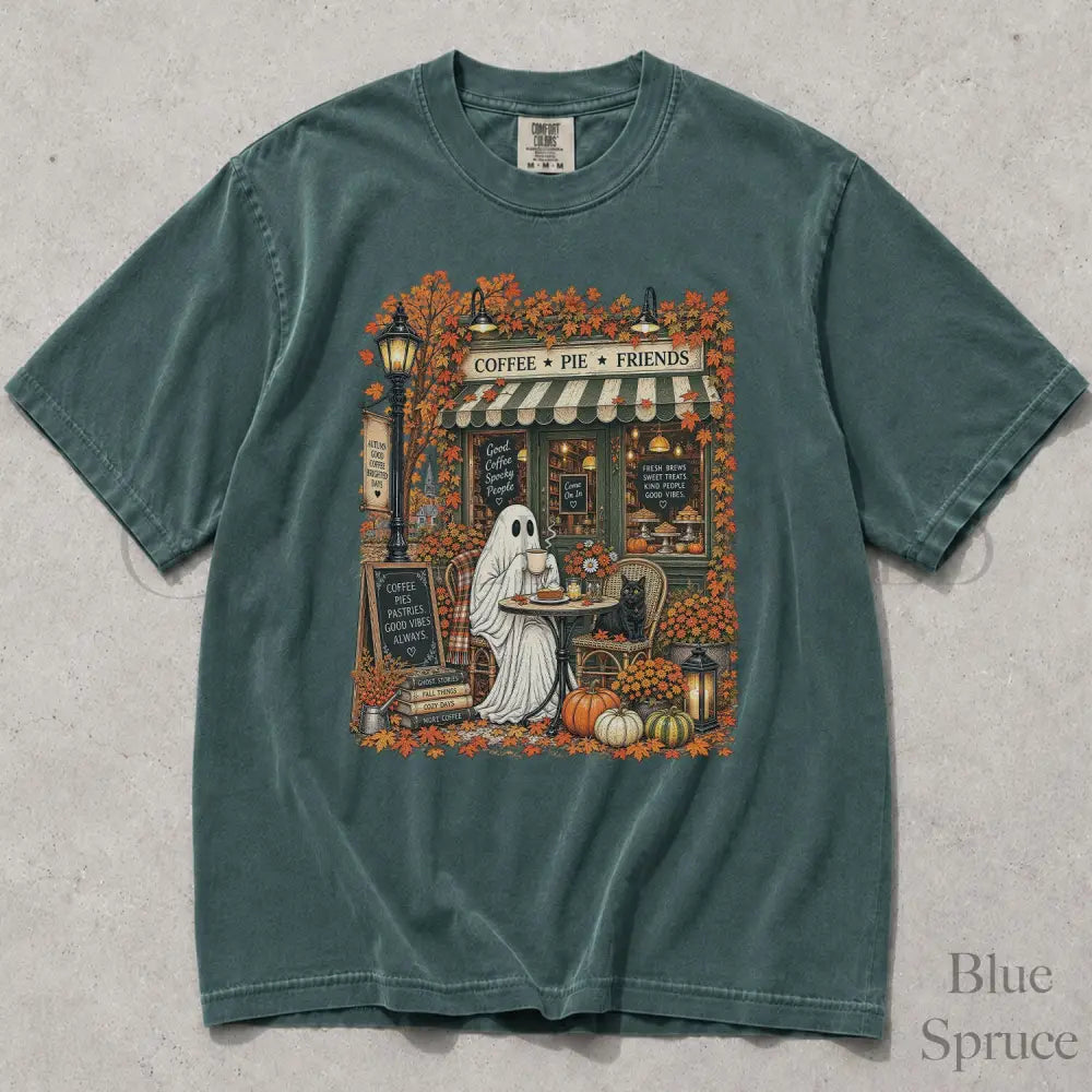 Cozy Coffee Shop Ghost Comfort Colors T-Shirt - Blue Spruce / S - T-Shirt