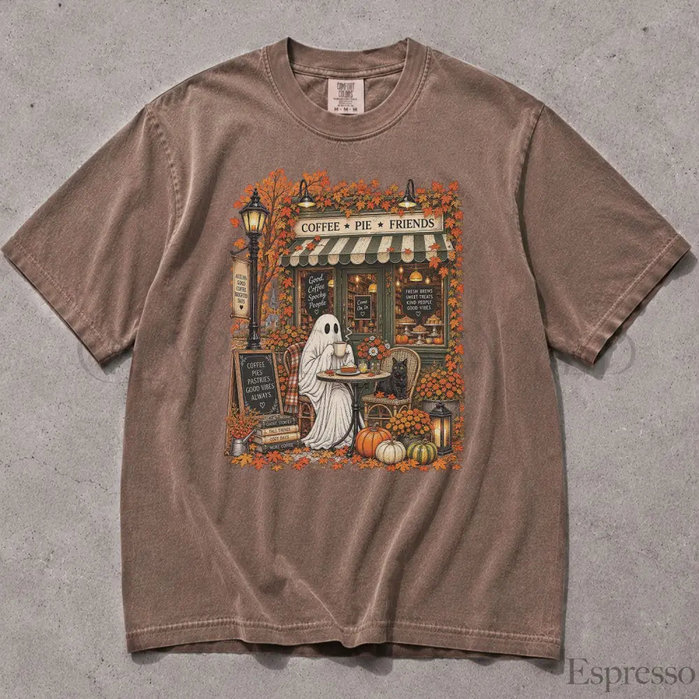 Cozy Coffee Shop Ghost Comfort Colors T-Shirt - Espresso / S - T-Shirt