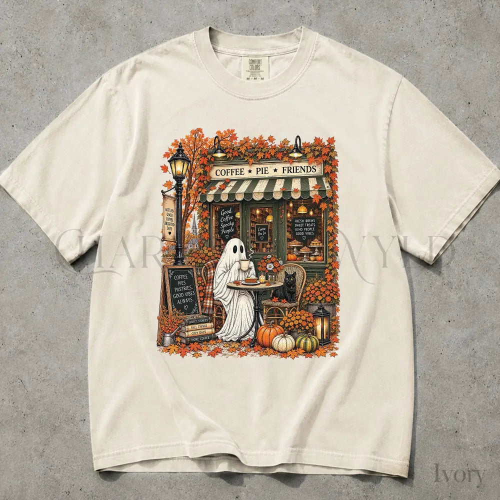 Cozy Coffee Shop Ghost Comfort Colors T-Shirt - Ivory / S - T-Shirt