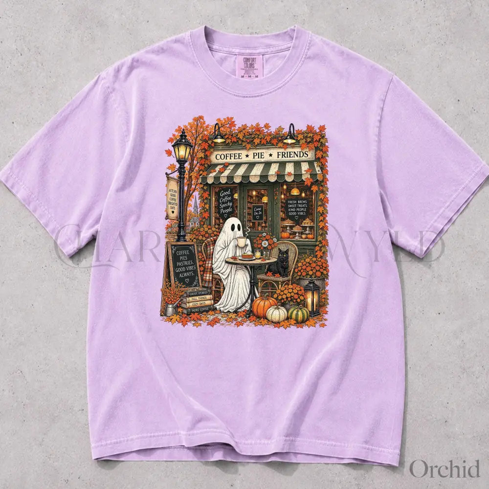 Cozy Coffee Shop Ghost Comfort Colors T-Shirt - Orchid / S - T-Shirt
