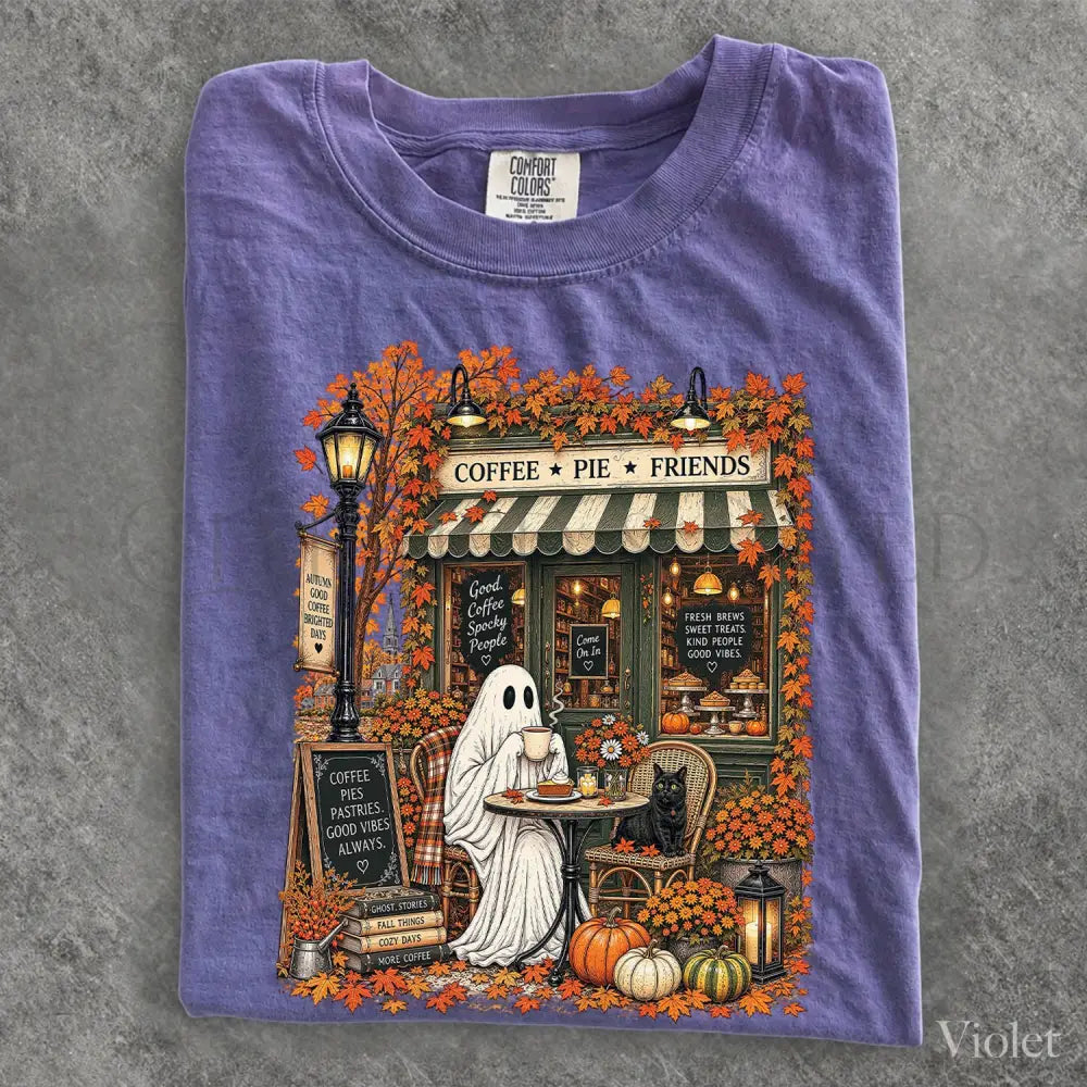 Cozy Coffee Shop Ghost Comfort Colors T-Shirt - Violet / S - T-Shirt