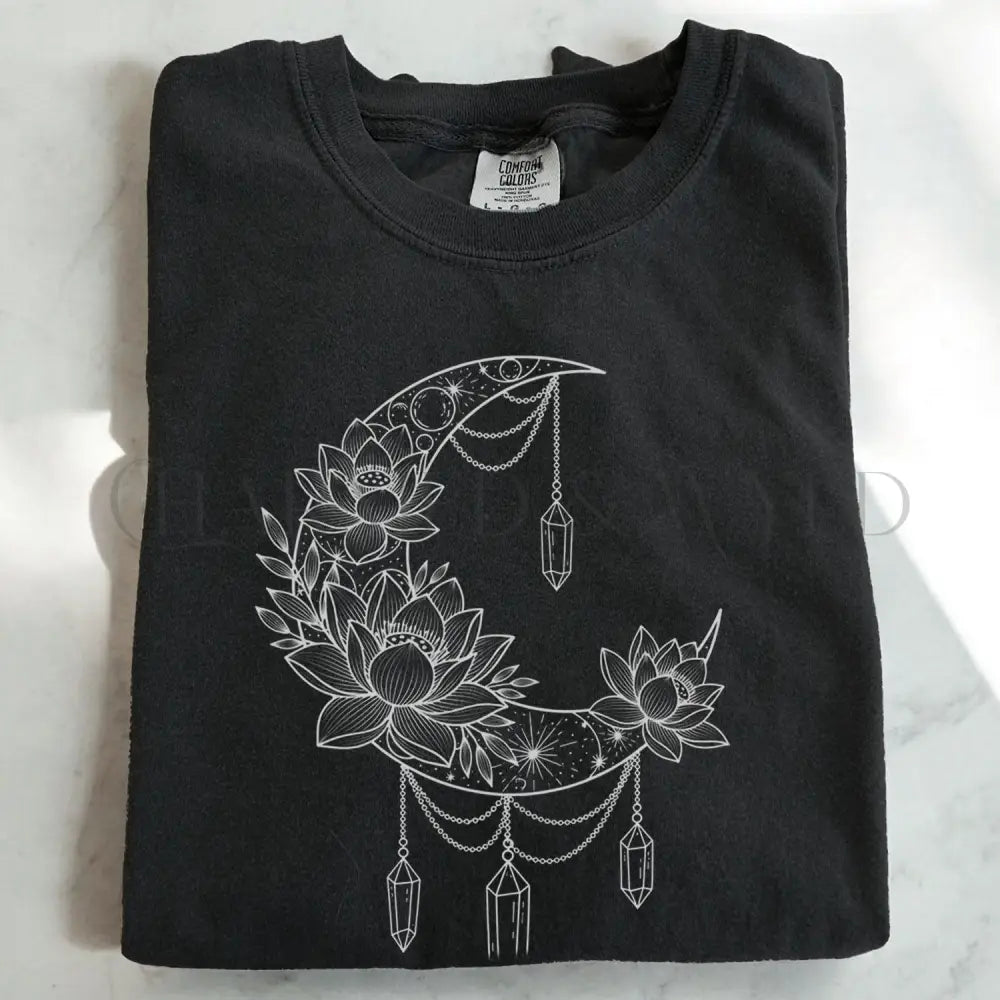 Crescent Moon Crystal Lotus T-Shirt - T-Shirt