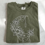 Crescent Moon Crystal Lotus T-Shirt - Moss / S - T-Shirt