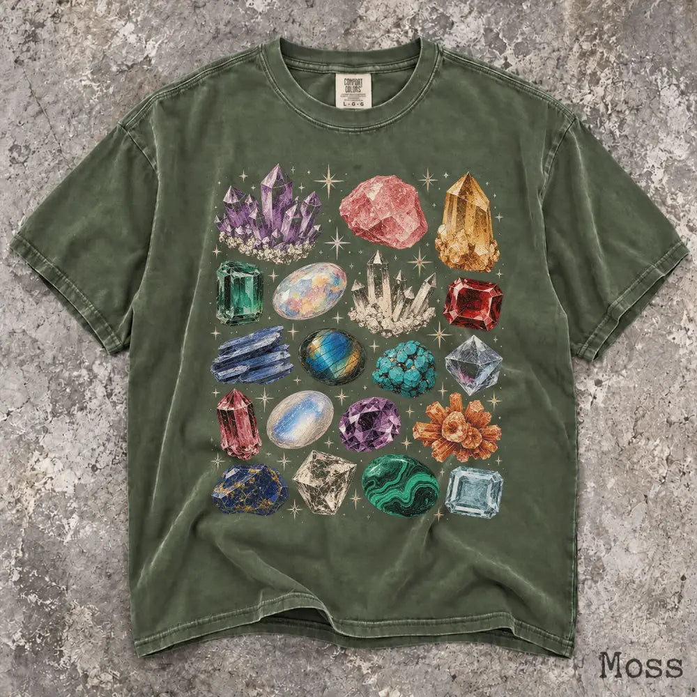 Crystal & Gemstone Comfort Colors Shirt - Moss / S - T-Shirt