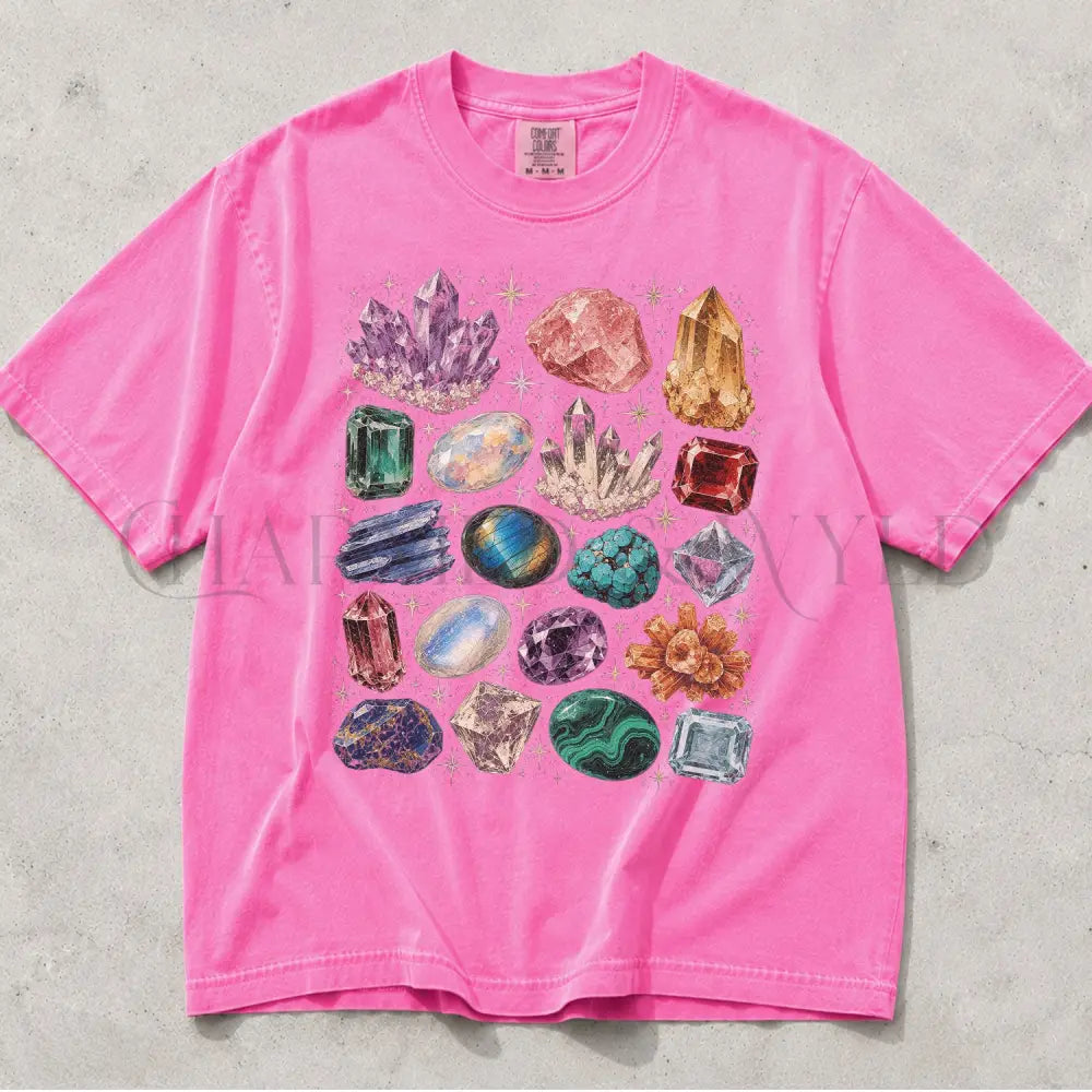 Crystal & Gemstone Comfort Colors Shirt - Neon Pink / S - T-Shirt
