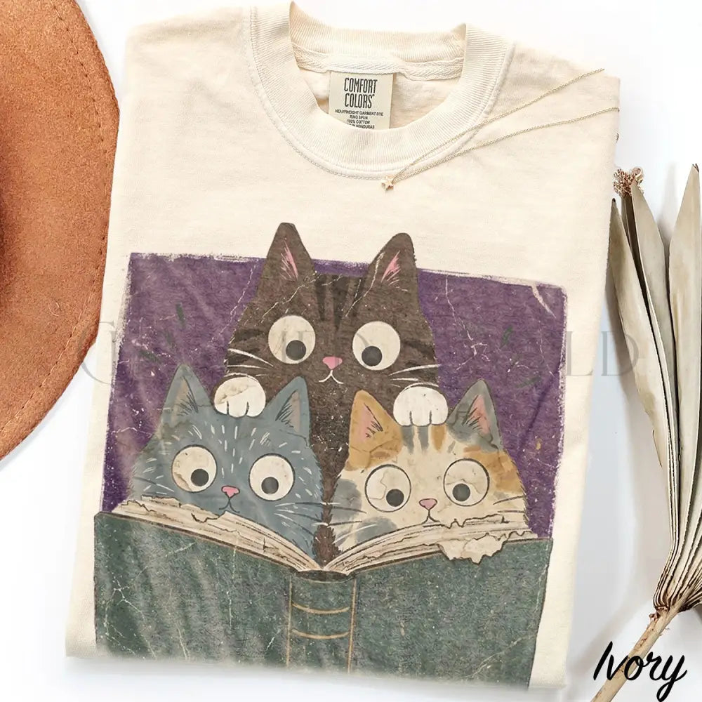 Curious Reading Cats Comfort Colors T-Shirt - T-Shirt