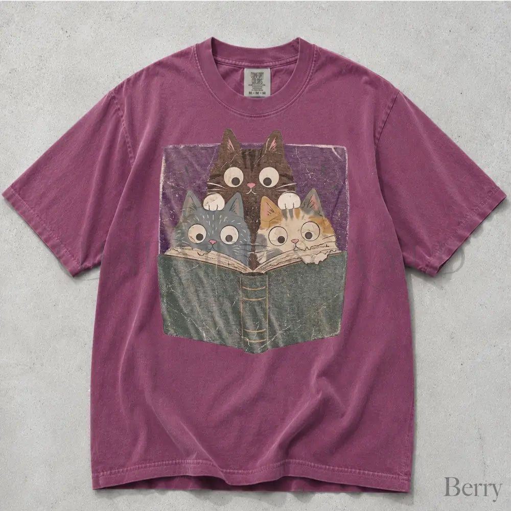 Curious Reading Cats Comfort Colors T-Shirt - Berry / S - T-Shirt