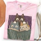 Curious Reading Cats Comfort Colors T-Shirt - Blossom / S - T-Shirt