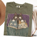 Curious Reading Cats Comfort Colors T-Shirt - Moss / S - T-Shirt