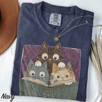 Curious Reading Cats Comfort Colors T-Shirt - Navy / S - T-Shirt