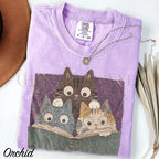 Curious Reading Cats Comfort Colors T-Shirt - Orchid / S - T-Shirt